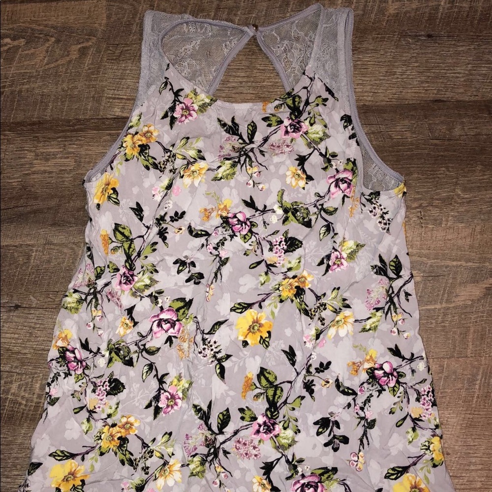 Floral blouse with lace shoulders
